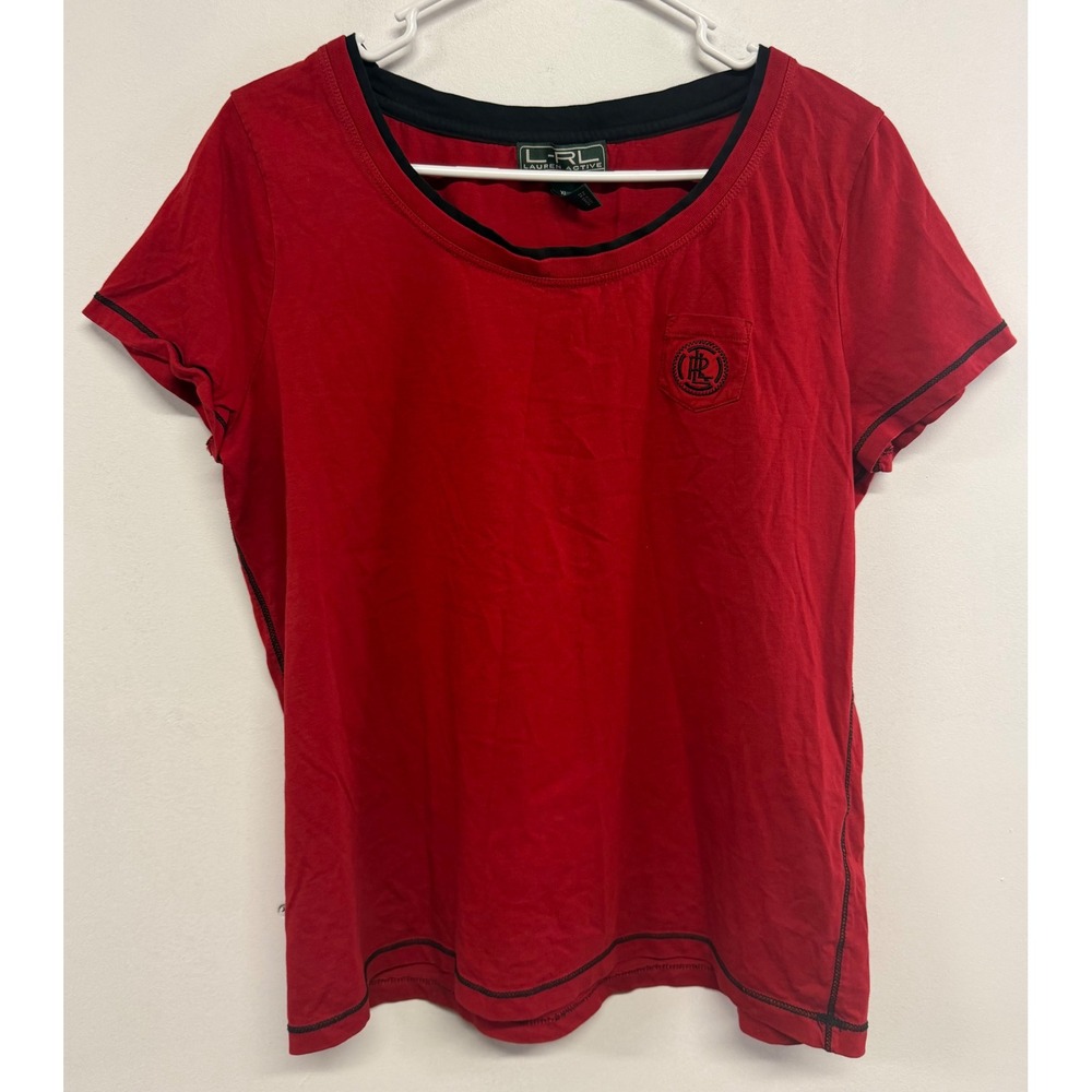 Lauren Ralph Lauren L-RL Active Red Cotton Crest Pocket T-Shirt XL